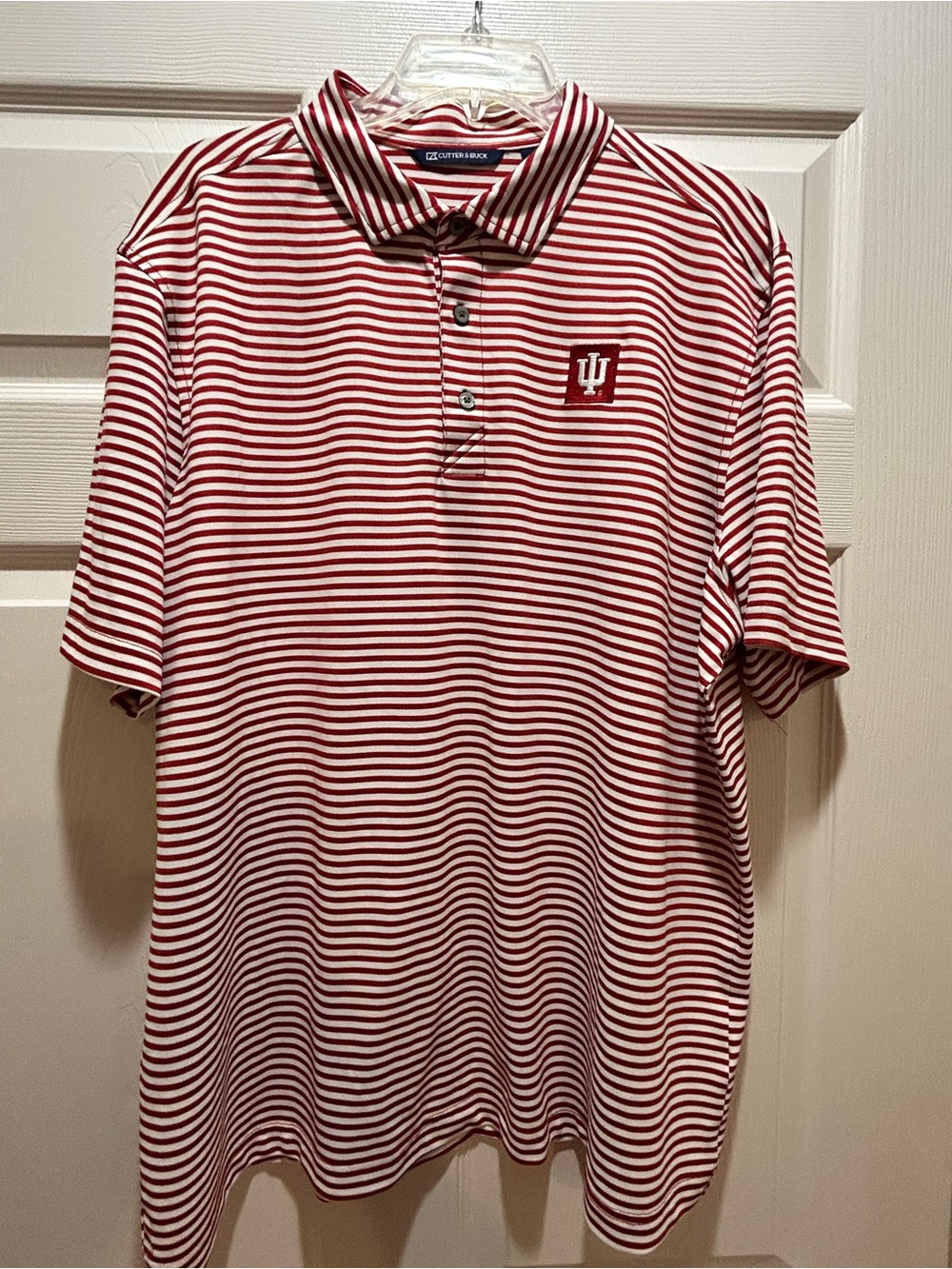 Cutter & Buck Red and White Striped Polo Indiana extra large